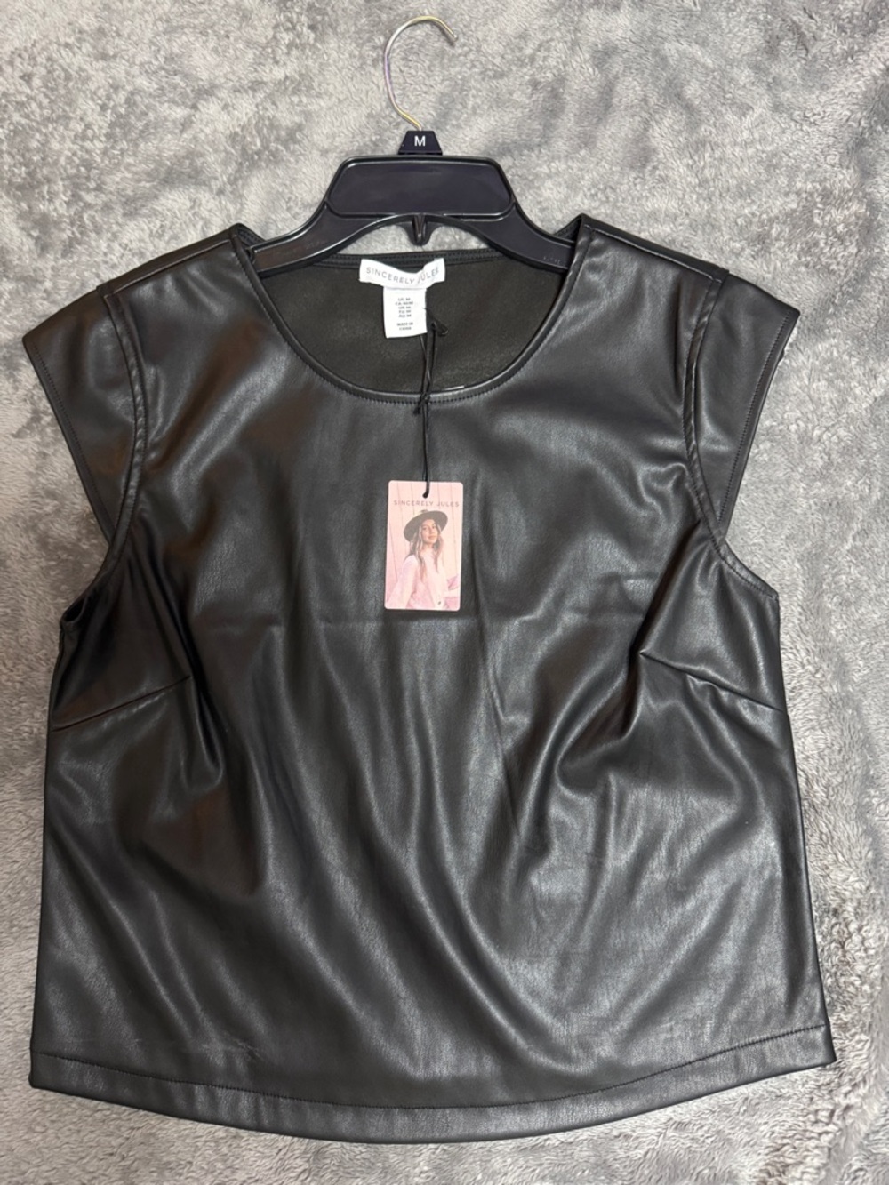 Sincerely Jules Black Faux Leather Sleeveless Tank Top